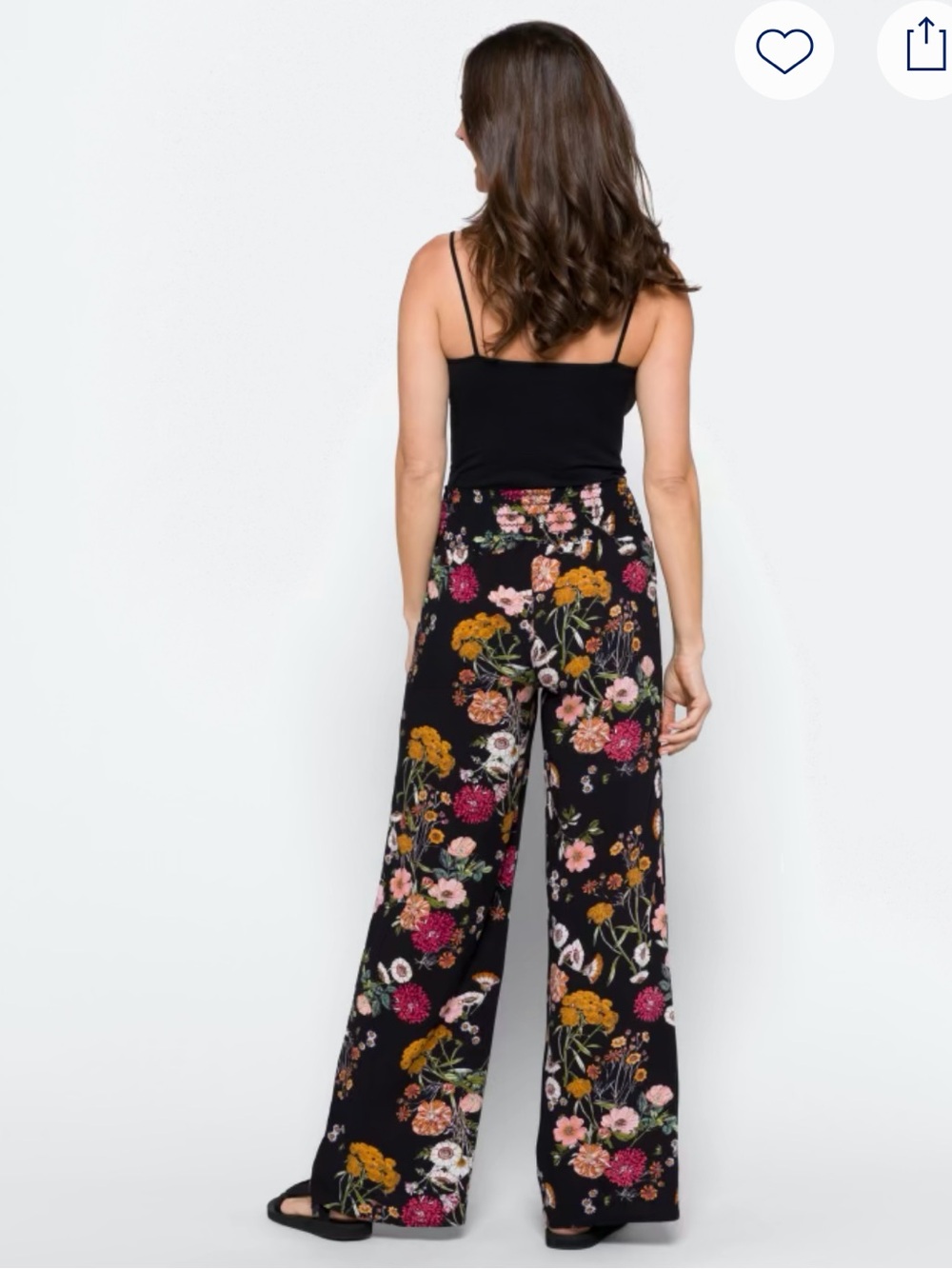 one 5 one Black Wide-Leg Floral Pull-On Pants with Pink & Mustard Blooms - Picture 3 of 8